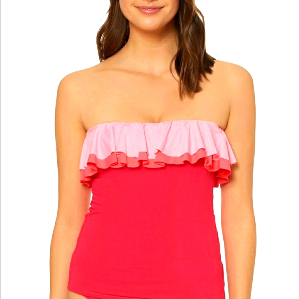 Bleu Rod Beattie Cherry Tankini Swim Top Pink Ruff